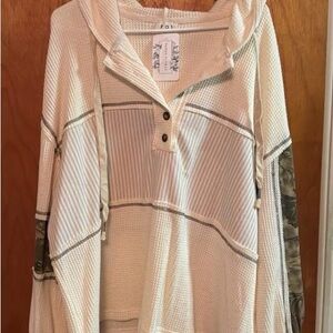 Cream and Gray Hooded Pullover
